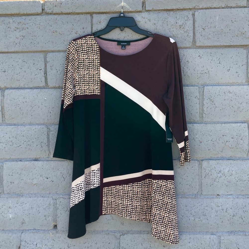 Asymmetrical Alfani Dress with Eclectic Geometric Pattern